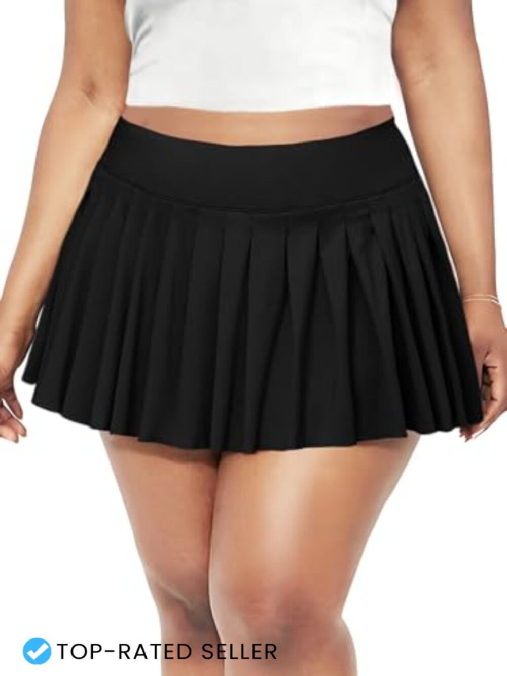 Plus Size High Waist Pleated Mini Skort with Built-in Shorts